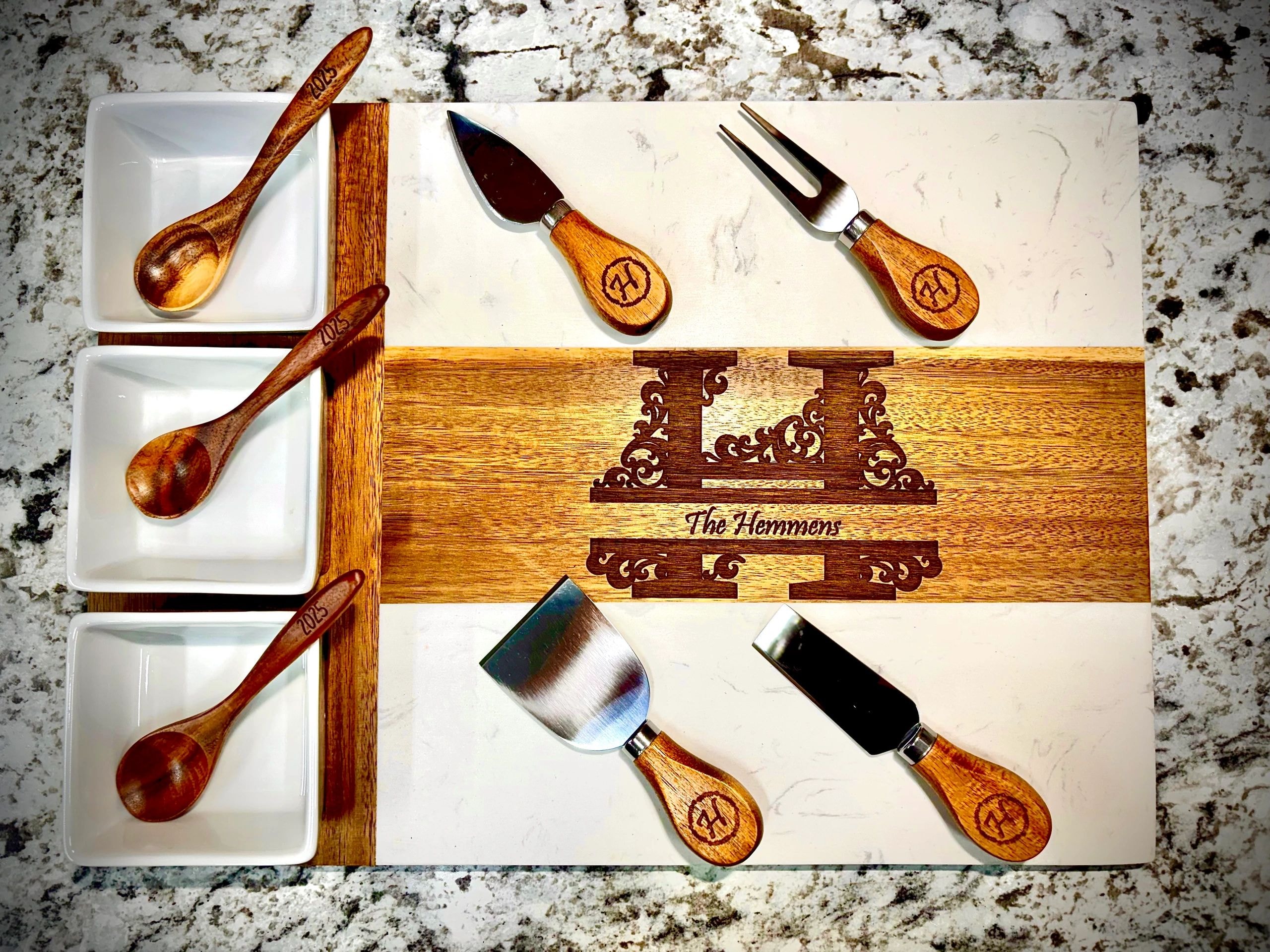 Engraved charcuterie serving set